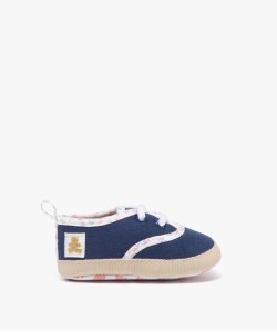 Chaussons de naissance en toile à liseré fleuri - LuluCastagnette